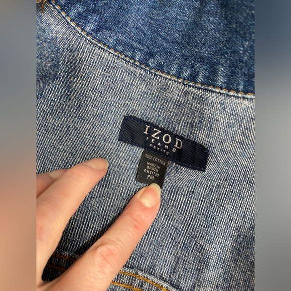 Izod jean denim jacket blue trucker cowgirl farmgirl boho hippie petite medium - Picture 5 of 6